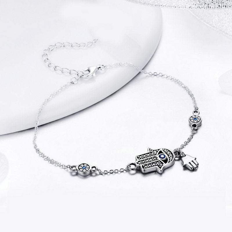 Hamsa Hand Bracelet in 925 Sterling Silver - Aspect Jewellery