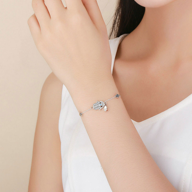 Hamsa Hand Bracelet in 925 Sterling Silver - Aspect Jewellery