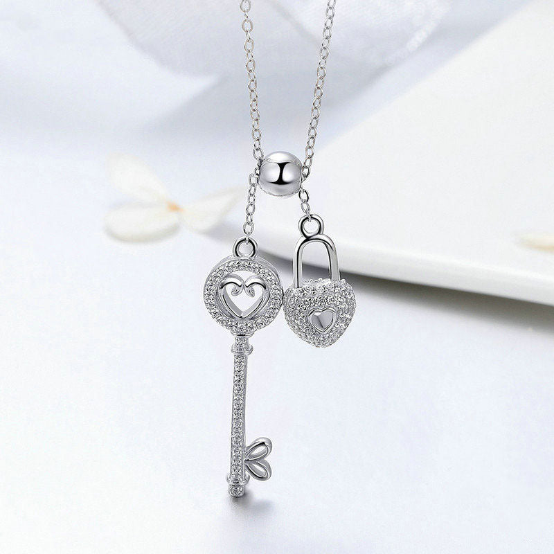 Love Heart Lock and Key Necklace in 925 Sterling Silver - Aspect Jewellery