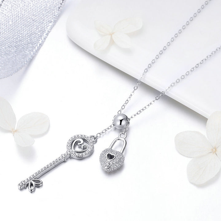 Love Heart Lock and Key Necklace in 925 Sterling Silver - Aspect Jewellery