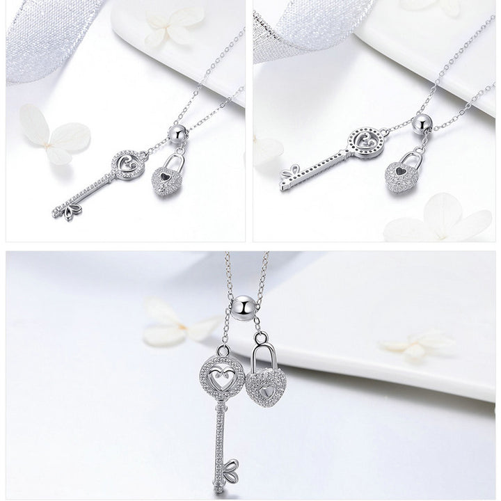 Love Heart Lock and Key Necklace in 925 Sterling Silver - Aspect Jewellery