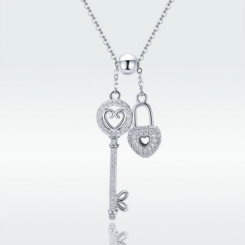 Love Heart Lock and Key Necklace in 925 Sterling Silver - Aspect Jewellery