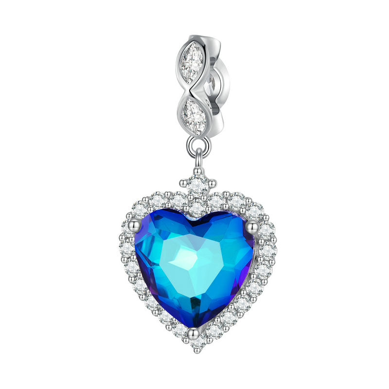 Heart of the Ocean Blue Crystal Charm Pendant in 925 Sterling Silver - Aspect Jewellery