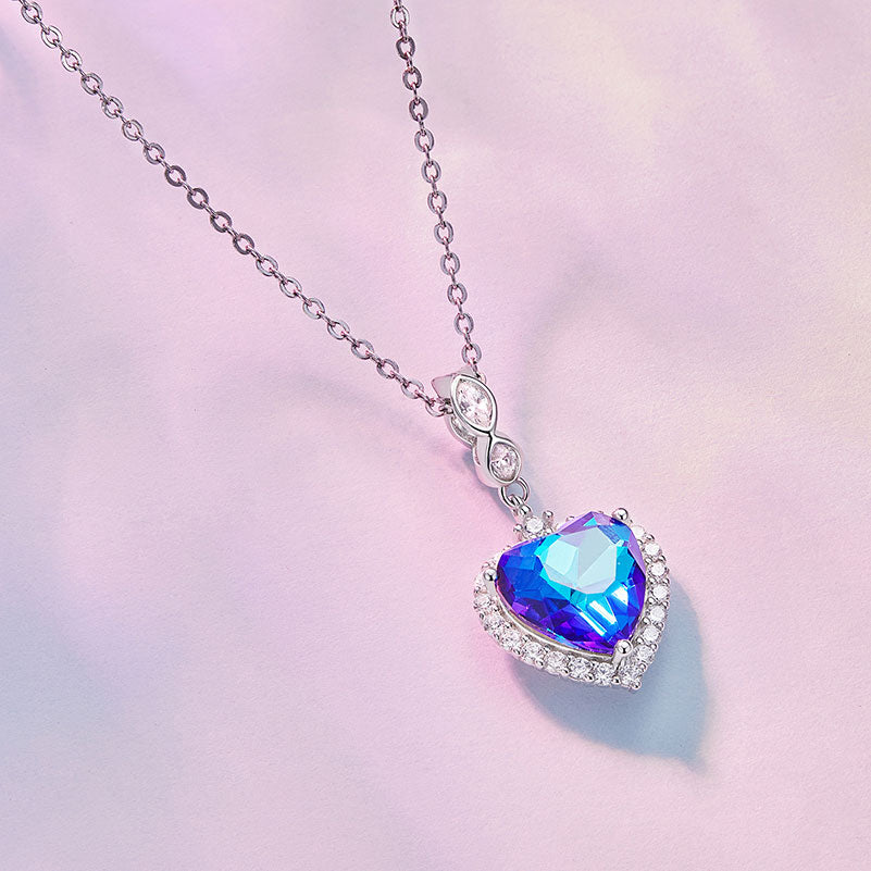 Heart of the Ocean Blue Crystal Charm Pendant in 925 Sterling Silver - Aspect Jewellery