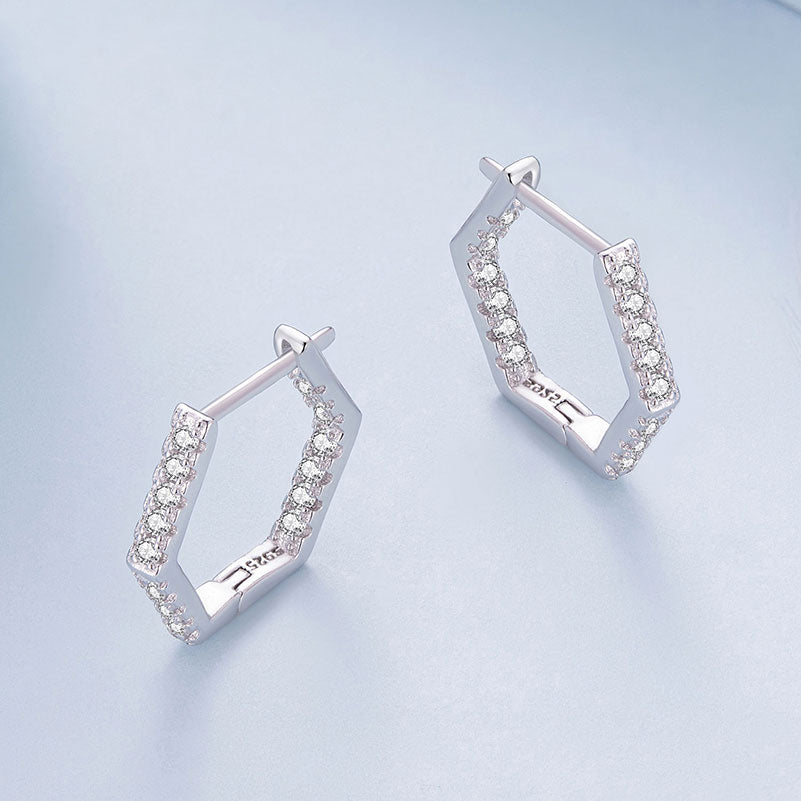 Hexagonal Geometric Earrings in 925 Sterling Silver - Aspect Jewellery