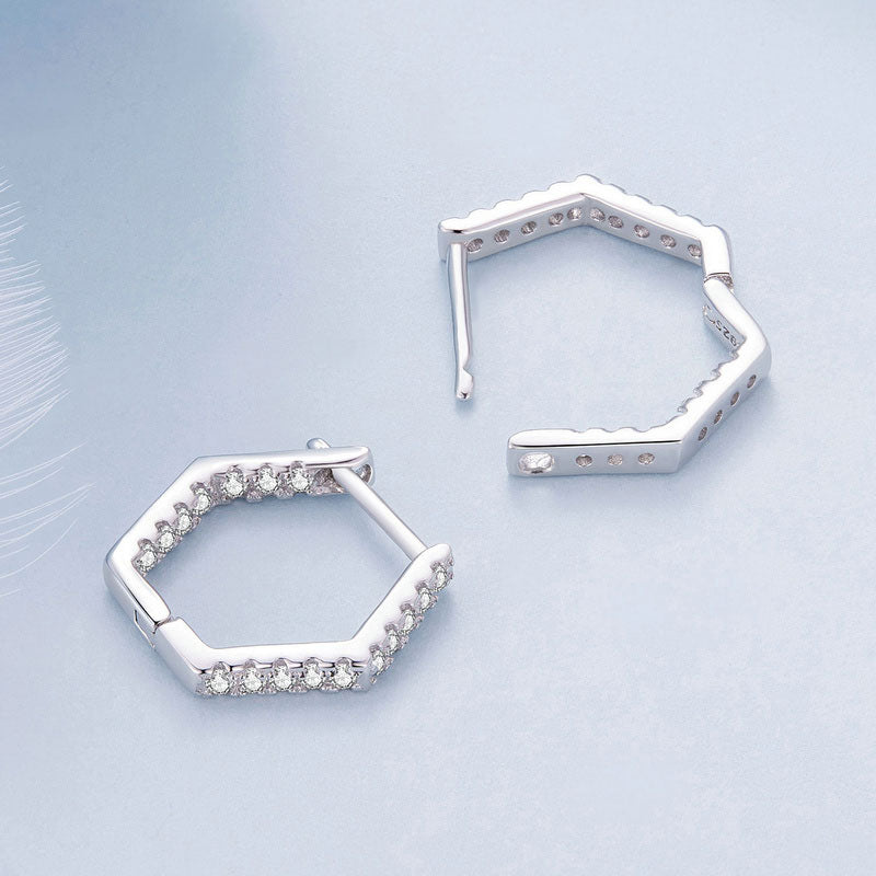 Hexagonal Geometric Earrings in 925 Sterling Silver - Aspect Jewellery