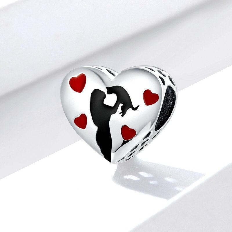 I Love Cats Heart Charm Pendant in 925 Sterling Silver - Aspect Jewellery