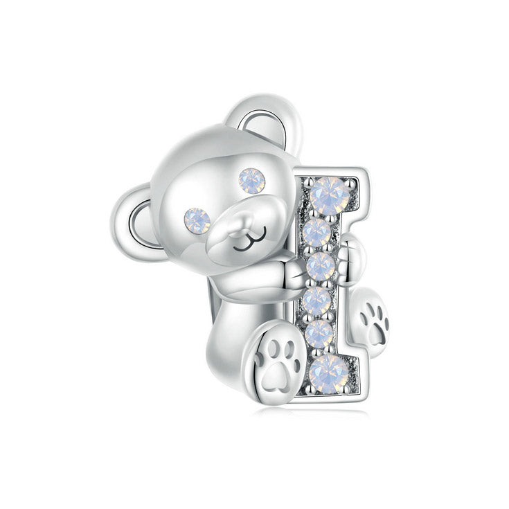 Initial I Letter Cute Teddy Bear Charm in 925 Sterling Silver - Aspect Jewellery