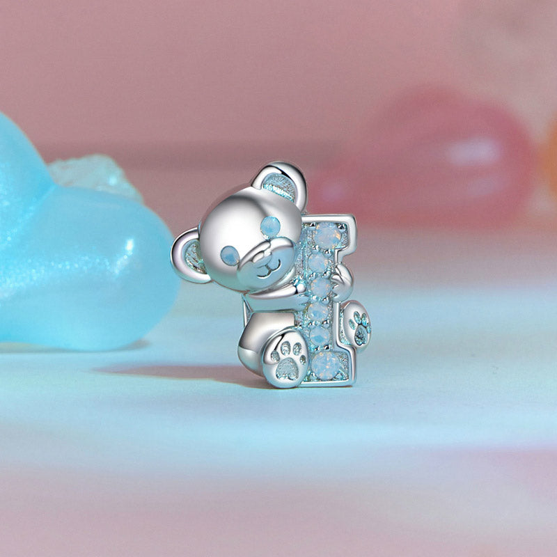 Initial I Letter Cute Teddy Bear Charm in 925 Sterling Silver - Aspect Jewellery