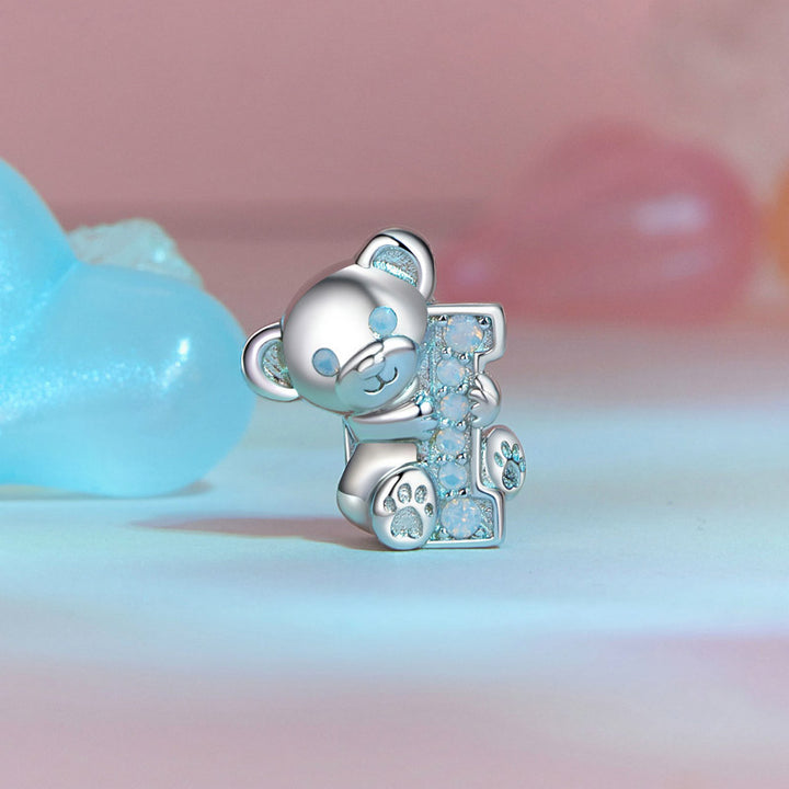 Initial I Letter Cute Teddy Bear Charm in 925 Sterling Silver - Aspect Jewellery