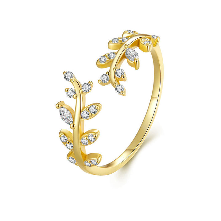 Delicate Leaf Adjustable Ring in Sterling Silver - Aspect Jewellery#color_gold