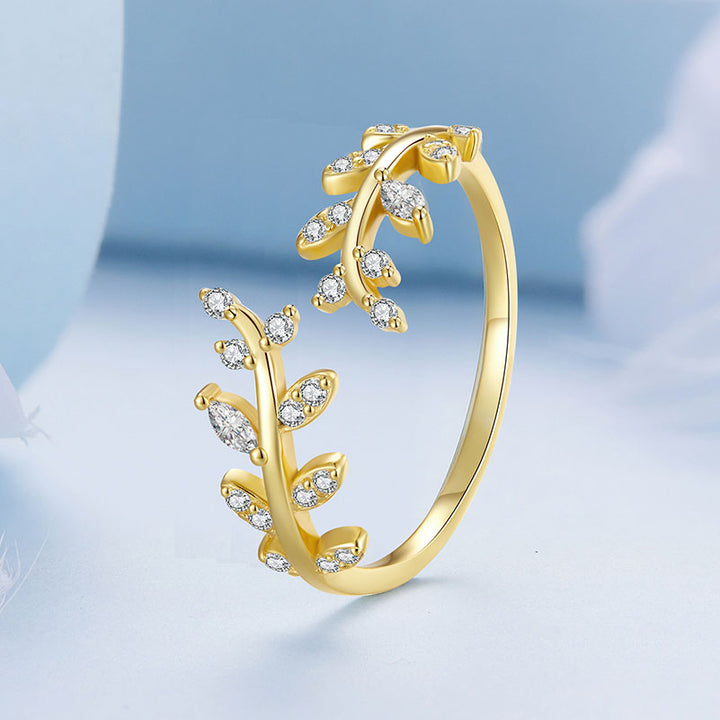 Delicate Leaf Adjustable Ring in Sterling Silver - Aspect Jewellery#color_gold