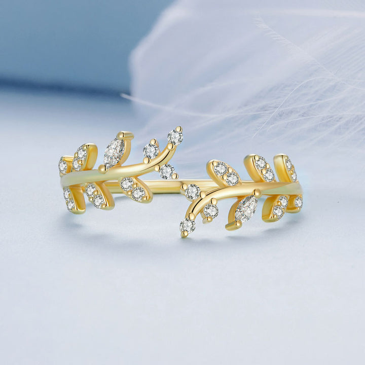 Delicate Leaf Adjustable Ring in Sterling Silver - Aspect Jewellery#color_gold