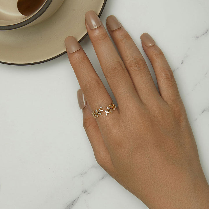 Delicate Leaf Adjustable Ring in Sterling Silver - Aspect Jewellery#color_gold