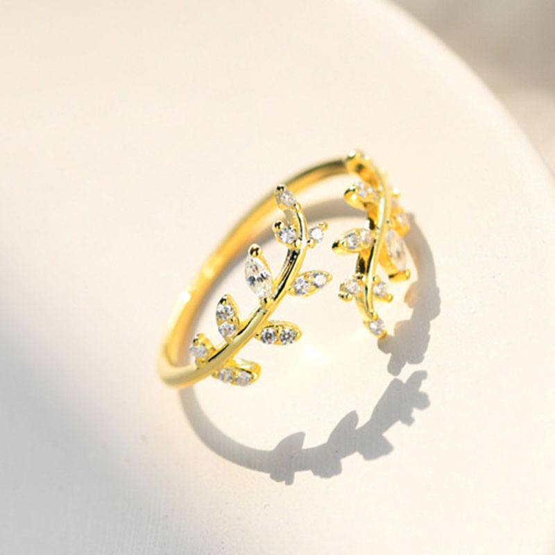 Delicate Leaf Adjustable Ring in Sterling Silver - Aspect Jewellery#color_gold