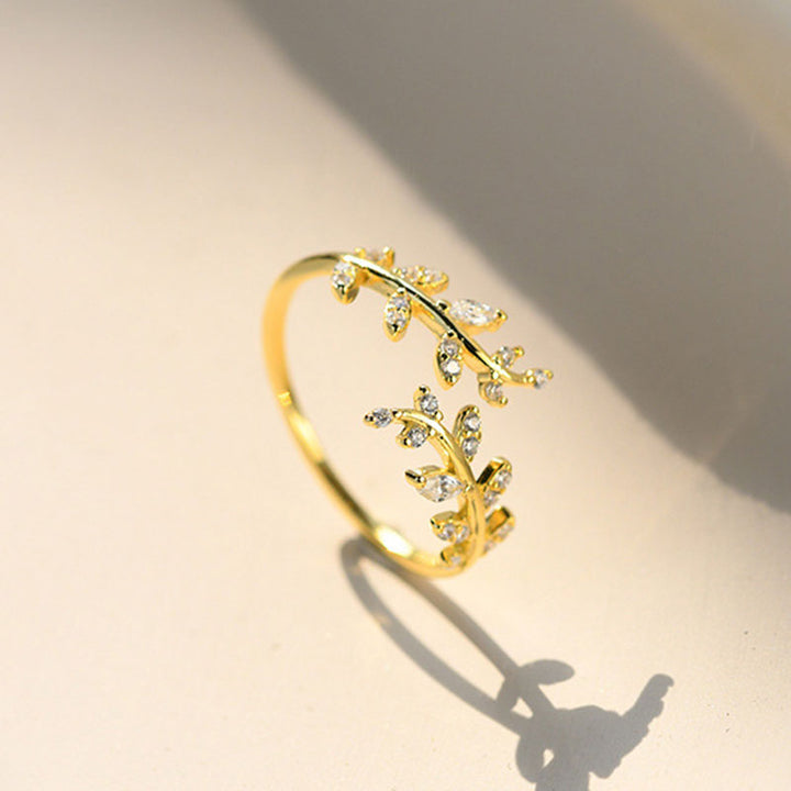 Delicate Leaf Adjustable Ring in Sterling Silver - Aspect Jewellery#color_gold