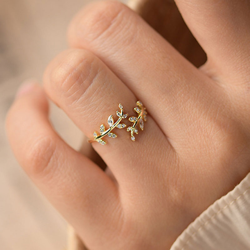 Delicate Leaf Adjustable Ring in Sterling Silver - Aspect Jewellery#color_gold