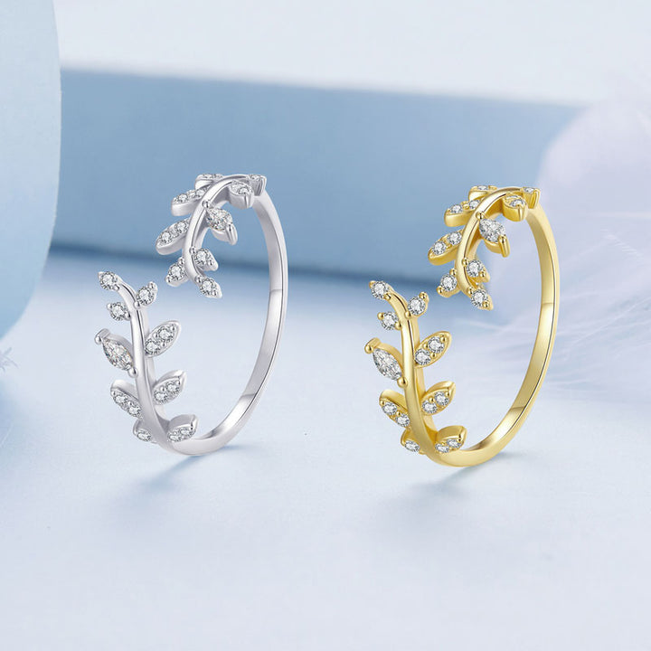 Delicate Leaf Adjustable Ring in Sterling Silver - Aspect Jewellery#color_gold