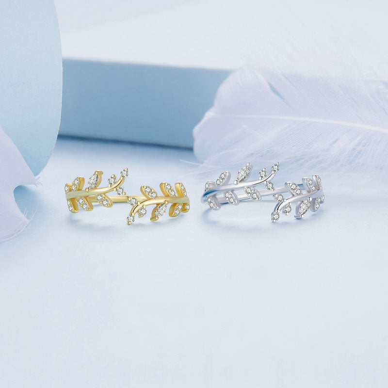 Delicate Leaf Adjustable Ring in Sterling Silver - Aspect Jewellery#color_gold