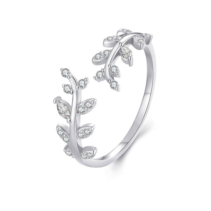 Delicate Leaf Adjustable Ring in Sterling Silver - Aspect Jewellery#color_silver