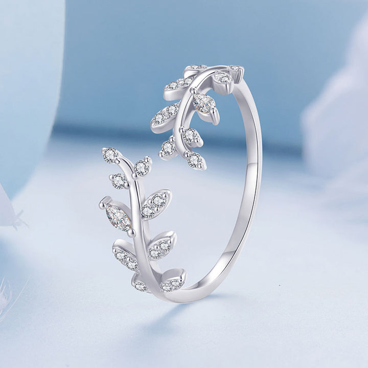 Delicate Leaf Adjustable Ring in Sterling Silver - Aspect Jewellery#color_silver