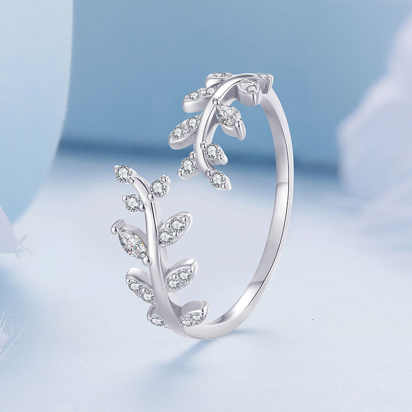 Delicate Leaf Adjustable Ring in Sterling Silver - Aspect Jewellery#color_silver