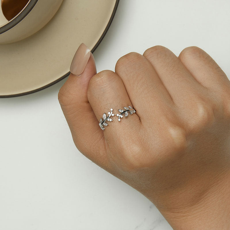 Delicate Leaf Adjustable Ring in Sterling Silver - Aspect Jewellery#color_silver