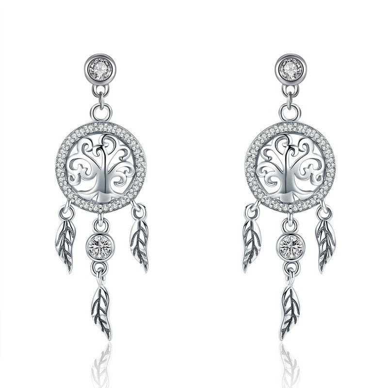 Life Tree Dreamcatcher Earrings in 925 Sterling Silver - Aspect Jewellery