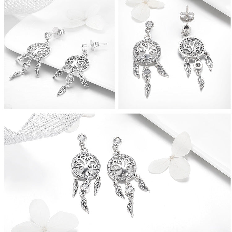 Life Tree Dreamcatcher Earrings in 925 Sterling Silver - Aspect Jewellery