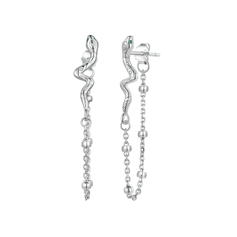 Long Chain Snake Earrings in 925 Sterling Silver - Aspect Jewellery