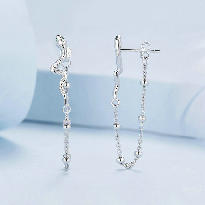 Long Chain Snake Earrings in 925 Sterling Silver - Aspect Jewellery