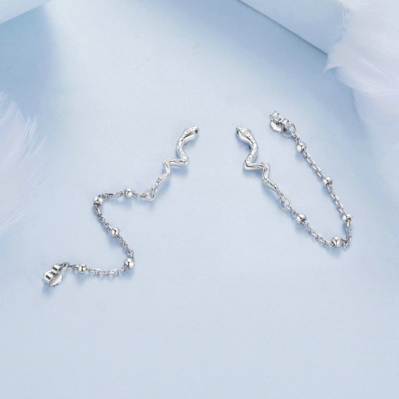 Long Chain Snake Earrings in 925 Sterling Silver - Aspect Jewellery