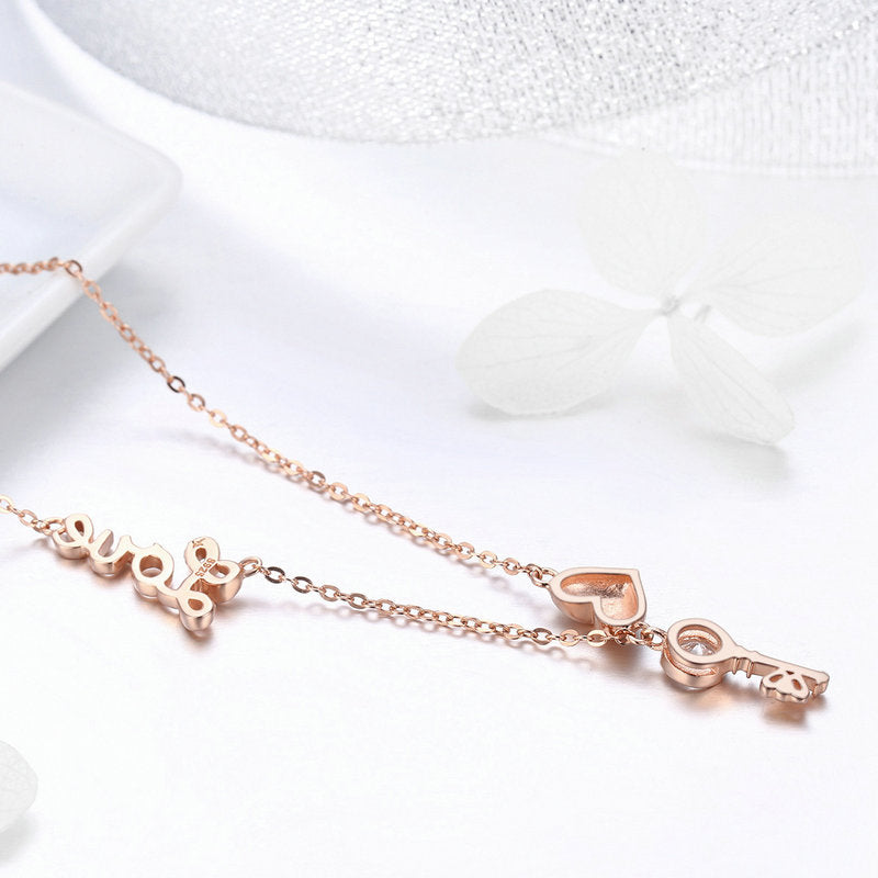 Love Key Crystal Jewellery Set in 925 Sterling Silver Rose Gold Plated - Aspect Jewellery