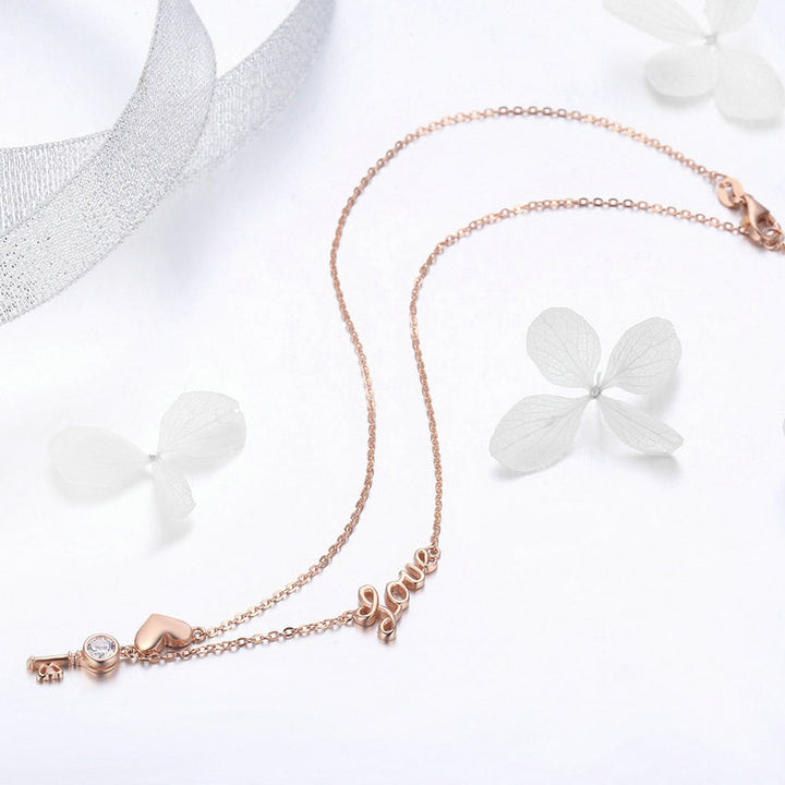 Love Key Crystal Jewellery Set in 925 Sterling Silver Rose Gold Plated - Aspect Jewellery