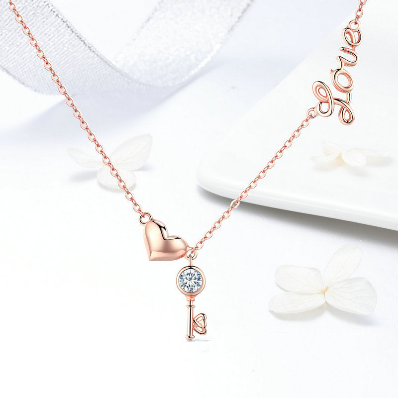 Love Key Crystal Jewellery Set in 925 Sterling Silver Rose Gold Plated - Aspect Jewellery