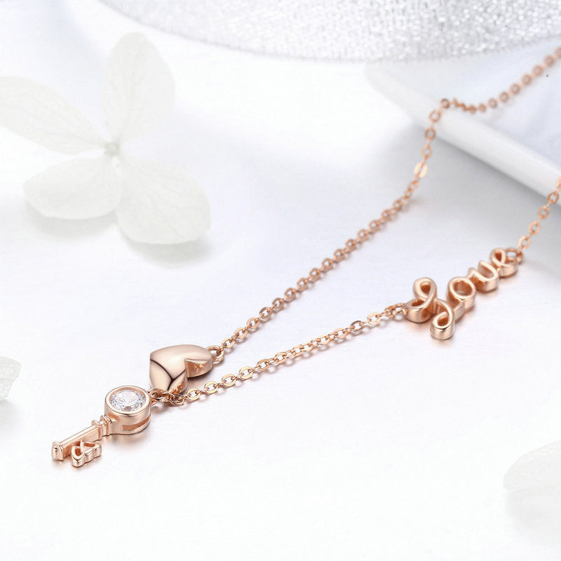 Love Key Crystal Jewellery Set in 925 Sterling Silver Rose Gold Plated - Aspect Jewellery