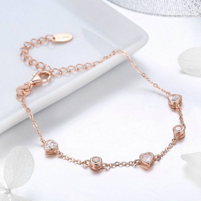 Love Crystal Bracelet Rose Gold Plated 925 Sterling Silver - Aspect Jewellery