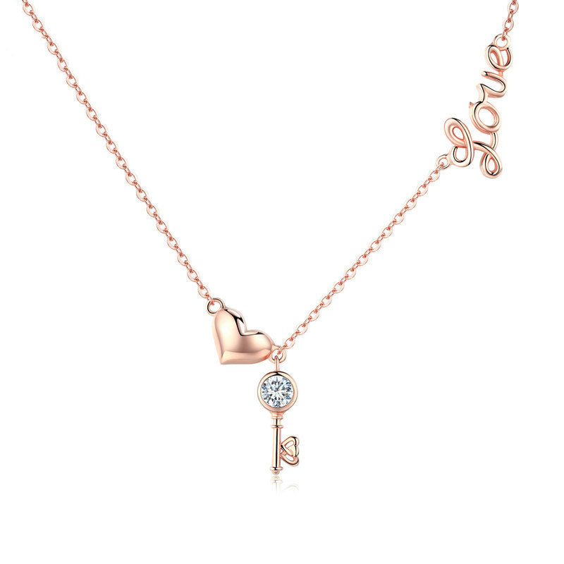 Love Crystal Necklace Rose Gold Plated in 925 Sterling Silver - Aspect Jewellery