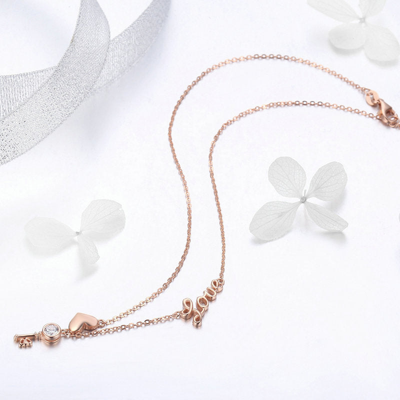 Love Crystal Necklace Rose Gold Plated in 925 Sterling Silver - Aspect Jewellery