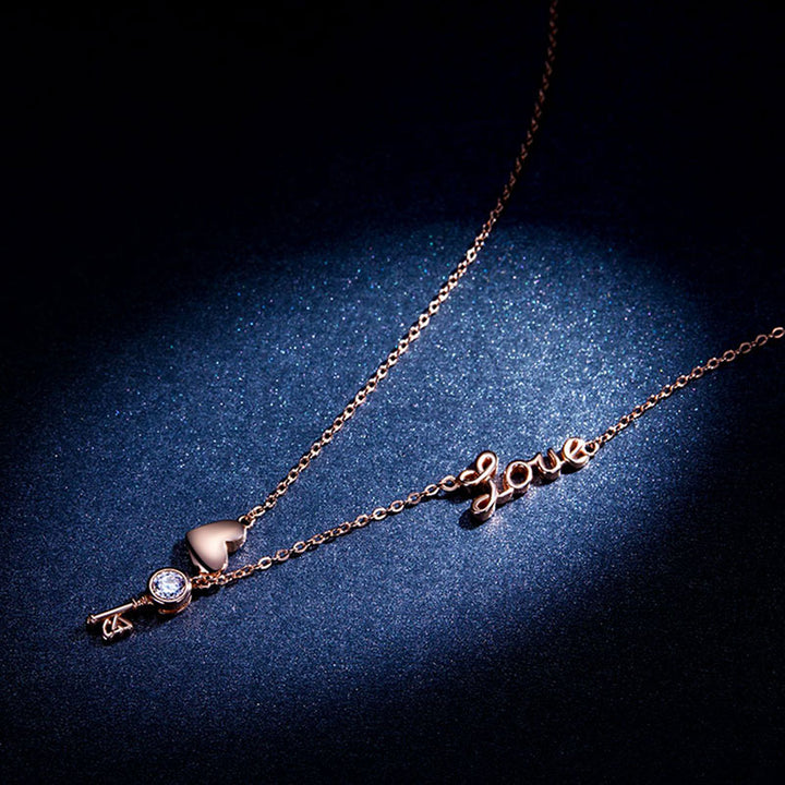 Love Crystal Necklace Rose Gold Plated in 925 Sterling Silver - Aspect Jewellery