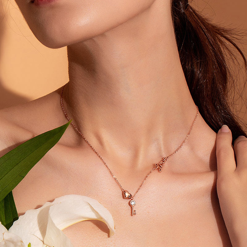 Love Crystal Necklace Rose Gold Plated in 925 Sterling Silver - Aspect Jewellery