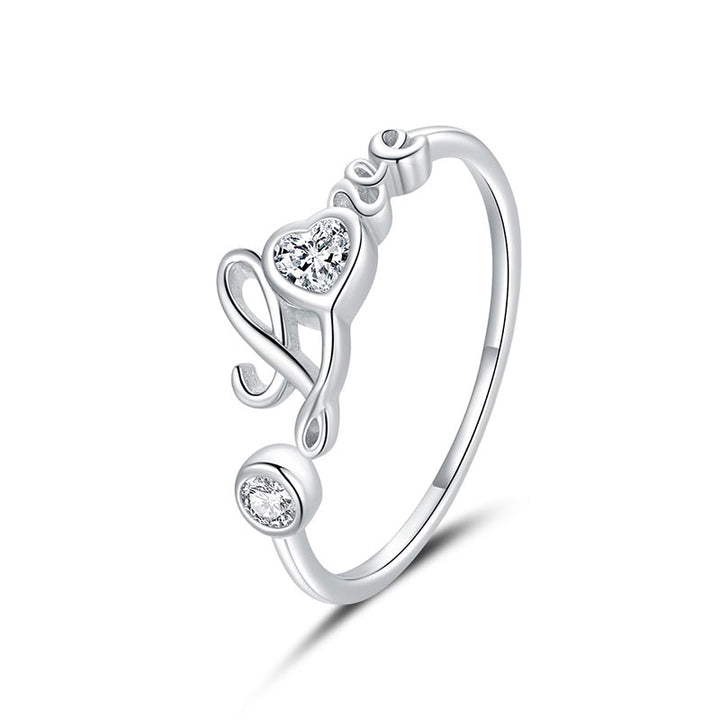 Love Script Adjustable Ring in Plated Platinum - Aspect Jewellery