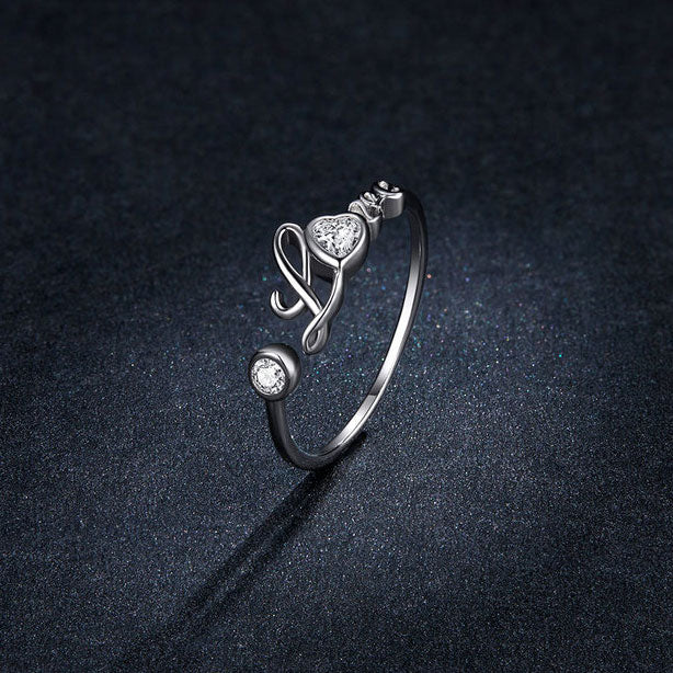 Love Script Adjustable Ring in Plated Platinum - Aspect Jewellery