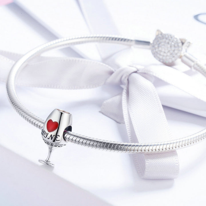 Love Wine Glass Charm in 925 Sterling Silver - Aspect Jewellery