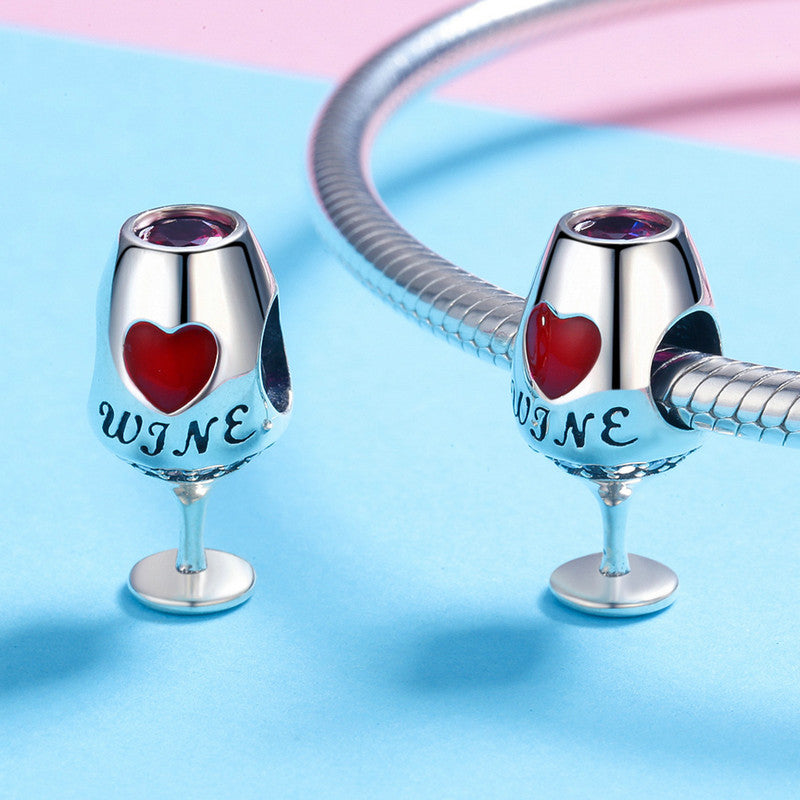 Love Wine Glass Charm in 925 Sterling Silver - Aspect Jewellery