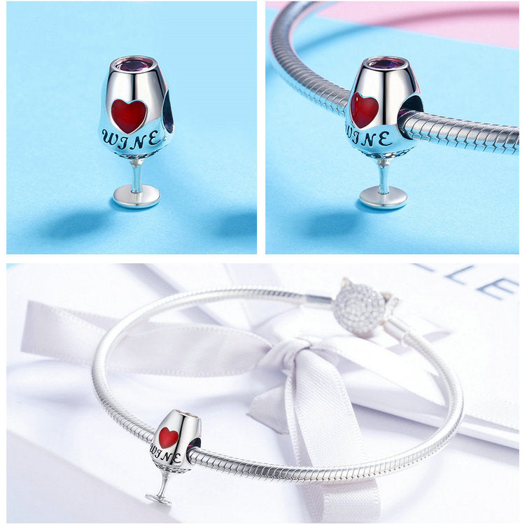 Love Wine Glass Charm in 925 Sterling Silver - Aspect Jewellery