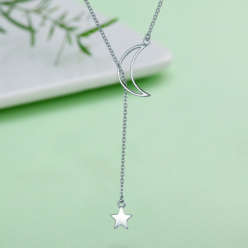 Moon and Star Necklace in 925 Sterling Silver - Aspect Jewellery