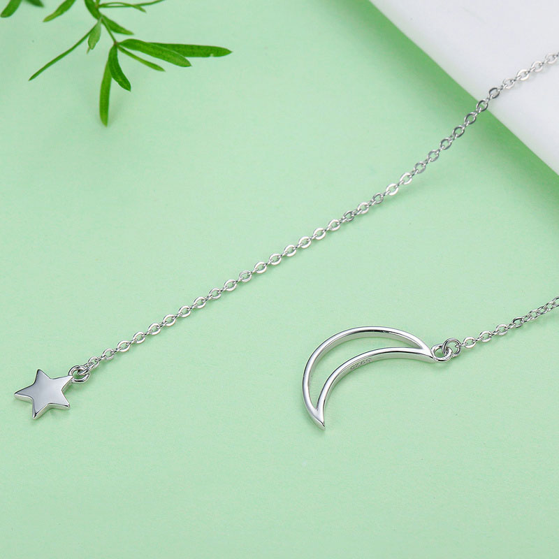 Moon and Star Necklace in 925 Sterling Silver - Aspect Jewellery#color_silver