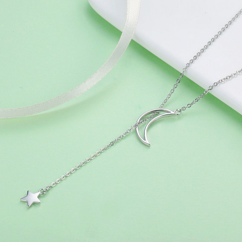 Moon and Star Necklace in 925 Sterling Silver - Aspect Jewellery