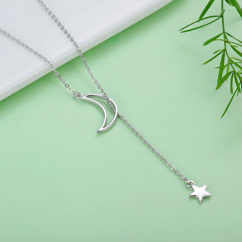 Moon and Star Necklace in 925 Sterling Silver - Aspect Jewellery#color_silver